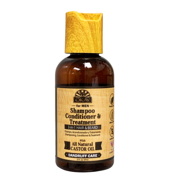 Okay Men Castor Oil Beard and Hair 3 in 1 Shampoo, Conditioner, Dandruff Treatment
