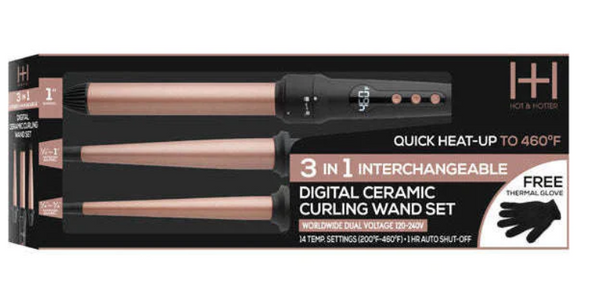 Hot & Hotter 3 in 1 Interchangeable Digital Curling Wand Set
