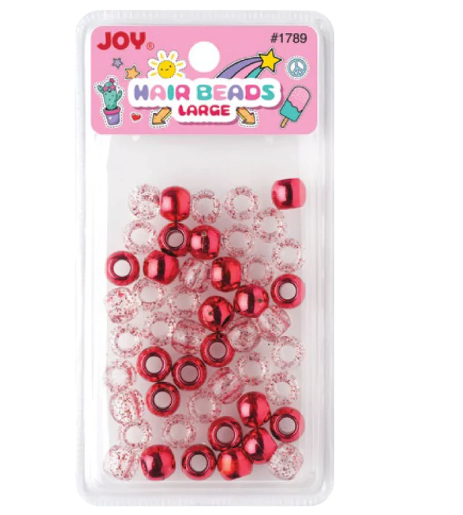 Annie Joy Large Hair Beads 50Ct Red Metallic & Glitter