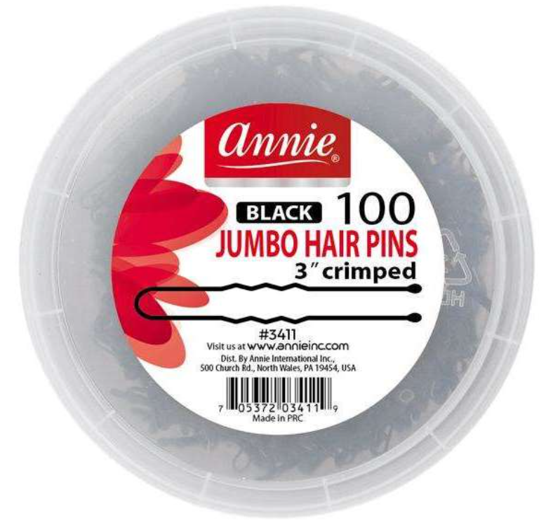 Annie Jumbo Hair Pins 3In Black Crimped 100ct