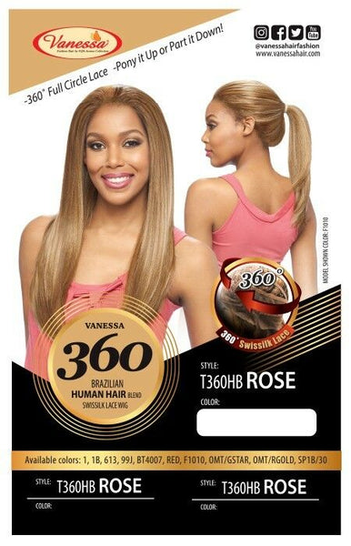 Vanessa Brazilian Human Hair Blend 360 Swissilk Lace Wig T360HB ROSE